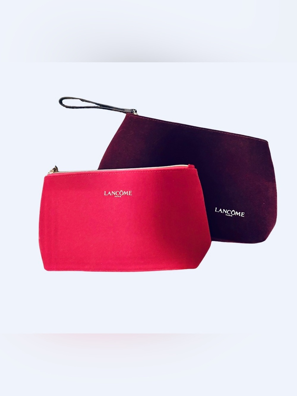 LANCÔME- Women's Red and Dark Purple velor Cosmetic Pouch Set